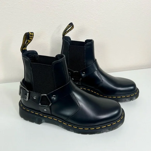 Dr. Martens WINCOX Black Leather Harness Buckle Moto Chelsea Boots Sz 9 NEW - Picture 14 of 16